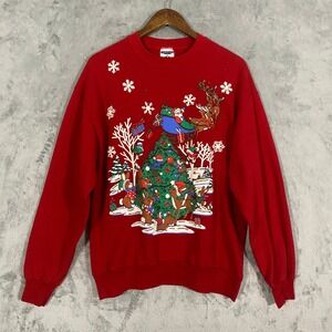 Jerzees Sweatshirt Sz L Red Christmas Santa Tree Graphic Grandma Festive Holiday